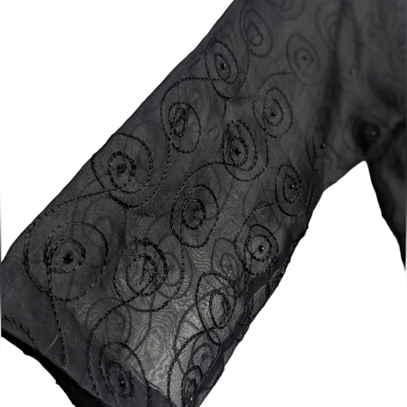 JM Collection Sheer Jacket Size Large Button Up Embroidery and Beads - Picture 7 of 10